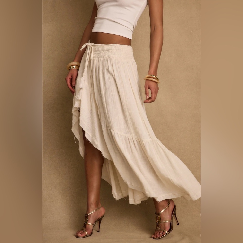 12th Tribe Calista Ivory High Low Maxi Skirt Large NEW
